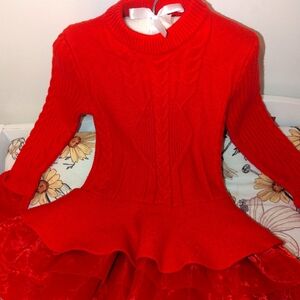 Fancy red sweater dress girls size 4T